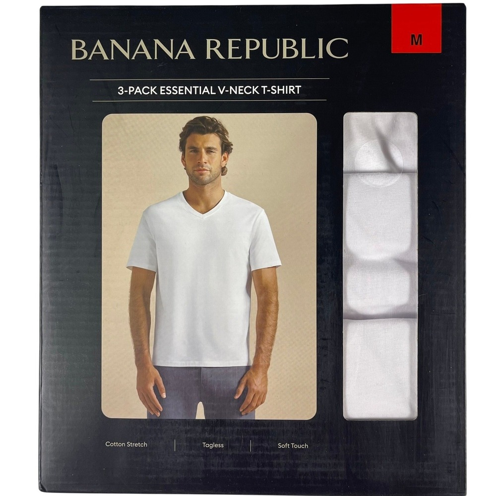 Banana Republic Mens 3-Pack Essential V-Neck T-Shirt White Size Medium 1848560